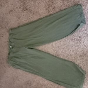 Linen Blend wide leg pants with drawings